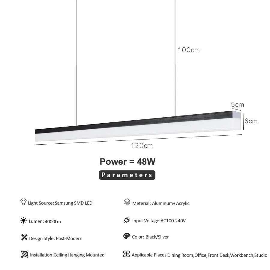 Linear Bar Led Tube Chandelier Office Front Desk Ceiling Hanging Lamp Dining Room Studio Warehouse Markets Led Lighting Fixtures Chandeliers Aliexpress