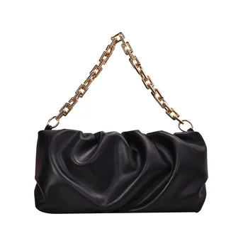 

Black Crossbody Handbags 2020 Fashion PU Leather Clutch Purses Gold Chain Pleated Dumpling Shape Girls Shoulder Messenger Bags