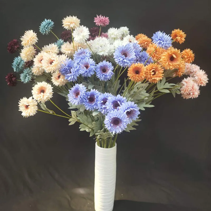

8 heads melaleuca Ball chrysanthemum artificial silk flowers Home floral arrangement ornament wedding party scene decoration
