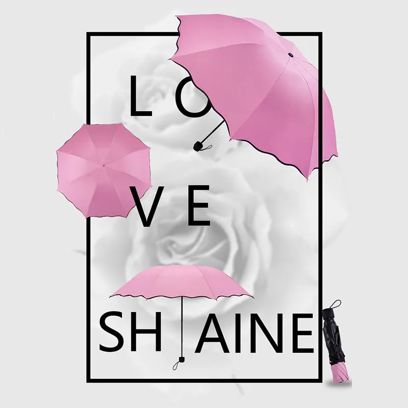 

1Pcs 2 In 1 Women High Quality Folding Anti-UV Sunshade Travel Windproof Pure Color Fashion Female Sun Umbrellas