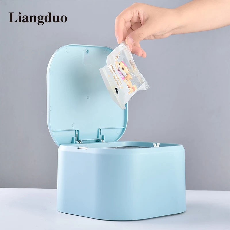 

Liangduo Small Square Desktop Trash Can Multifunctional Push-Type Pop-up Waste Trash Bin Table Home Office Garbage Storage
