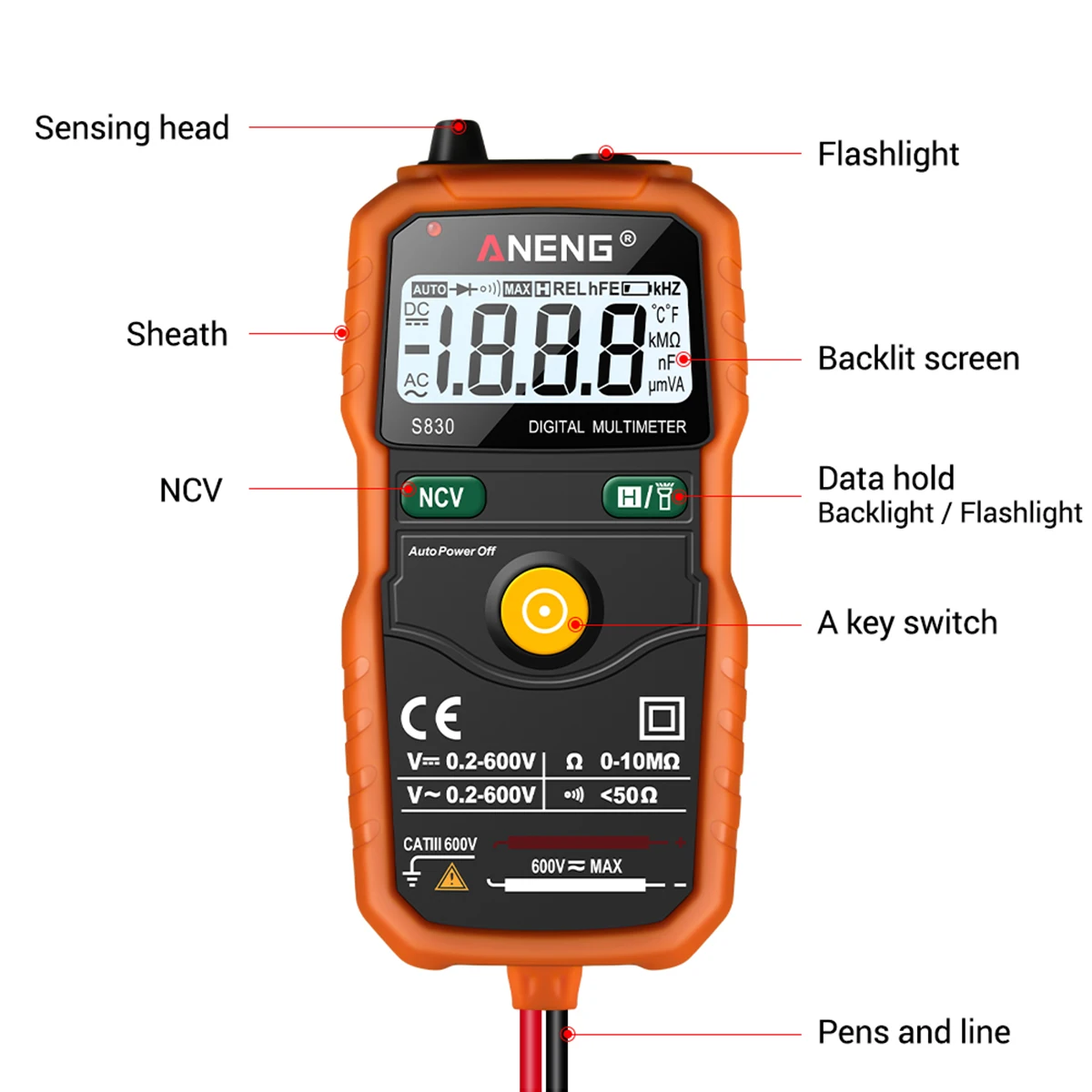 ANENG S830 True RMS цифровой мультиметр умный мультиметр Измерение постоянного/переменного напряжения Измеритель сопротивления с ЖК-дисплеем