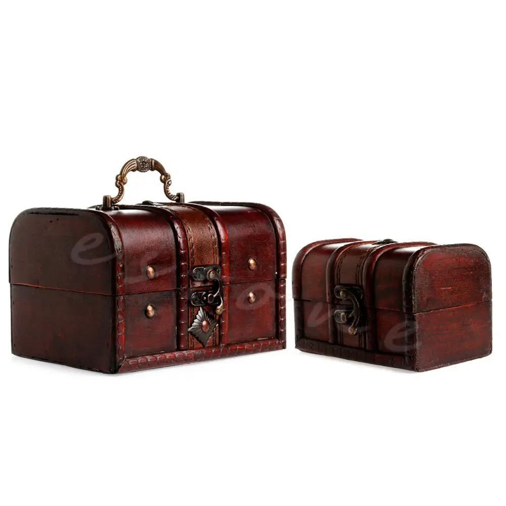 

2pcs Set Wooden Pirate Jewelry Storage Box Case Holder Vintage Treasure Chest Drop Ship Support