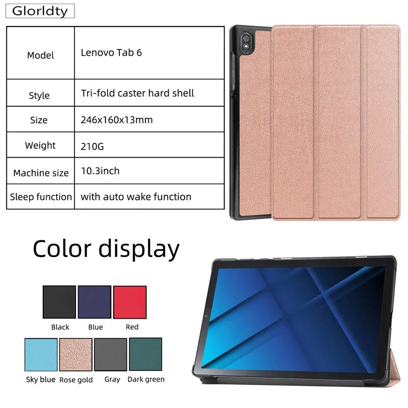 

2021 new for Lenovo Tab 6 case For Lenovo Tab6 10.3 inch Ultra Slim 3 fold folding cover funda case Smart tablet stand cover