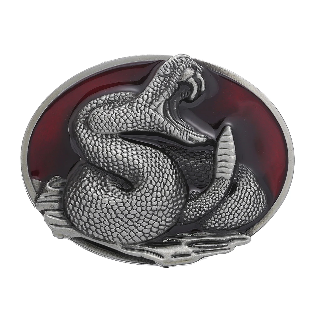 Western Snake Belt Buckle - Cowboy Rodeo Accessories - Antique Silver