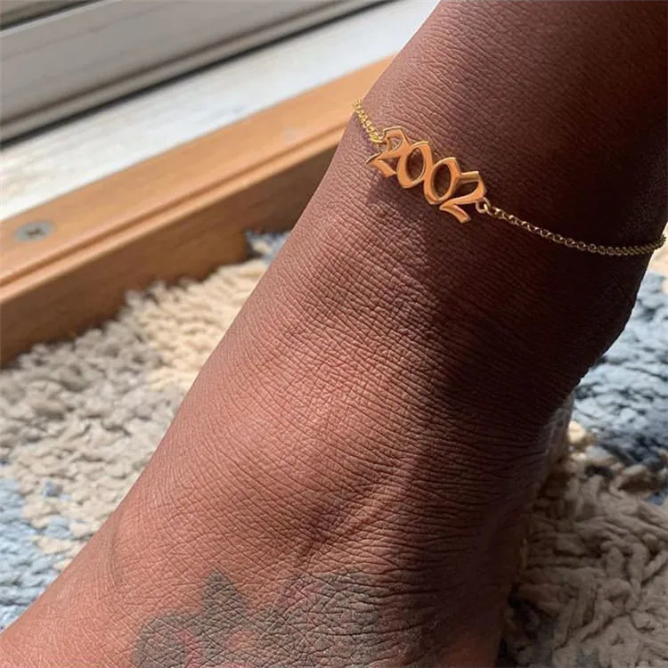 Year Digital Stainless Steel Anklets for Women Gold Color Small Pendant Ankle Chain 2020 Fashion Jewelry Girls Birthday Gift New Year Digital Stainless Steel Anklets for Women Gold Color Small Pendant Ankle Chain 2020 Fashion Jewelry Girls Birthday Gift New