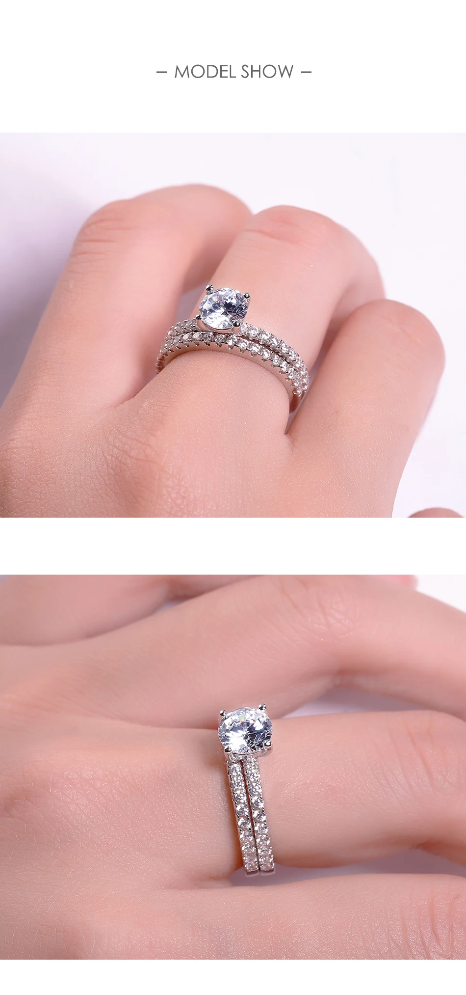 GEM'S BALLET 1.0Ct 6,5 мм 2 шт Круглый комплект с акцентами, блестящее кольцо с муассанитом для женщин, 925 пробы Серебряное свадебное ювелирное изделие