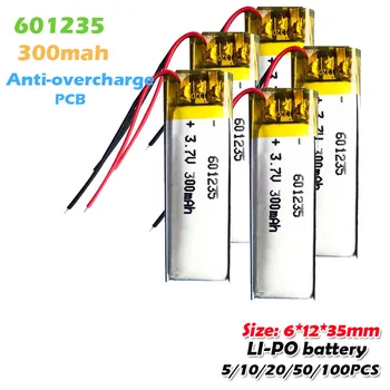 

3.7V 300mAh 601235 Rechargeable Lithium Polymer Battery For Mp3 Mp4 GPS Headphone Headset LED light Driving recorder Li-Po cells