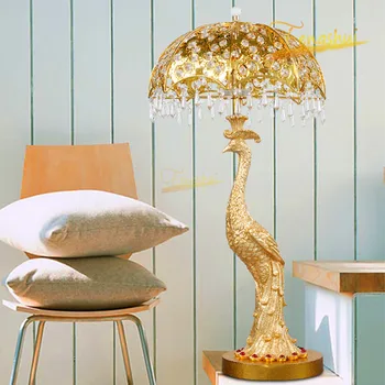 

European Peacock LED Table Lamp Lighting Modern Golden Luxury Crystal Decor Lamps Villa Study Living Room Table Lights Fixtures