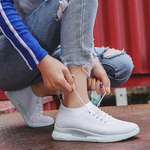 Women Shoes White Sneakers Breathable Mesh Trainer Shoes Fashion Socks Sports Casual Shoes Women's Walking Shoes Tenis Feminino
