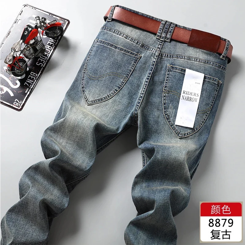 2021 Spring Autumn Men's Smart Jeans Business Fashion Straight Regular Blue Stretch Denim Trousers Classic Men Plus Size 28-40