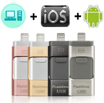 

3 in 1 OTG USB Flash Drive 8G/16G/32G/64GB/128GB Pendrive Metal Pen Drive 64GB for iPhone X/8/7/6 Plus USB Flash Memory Stick PC