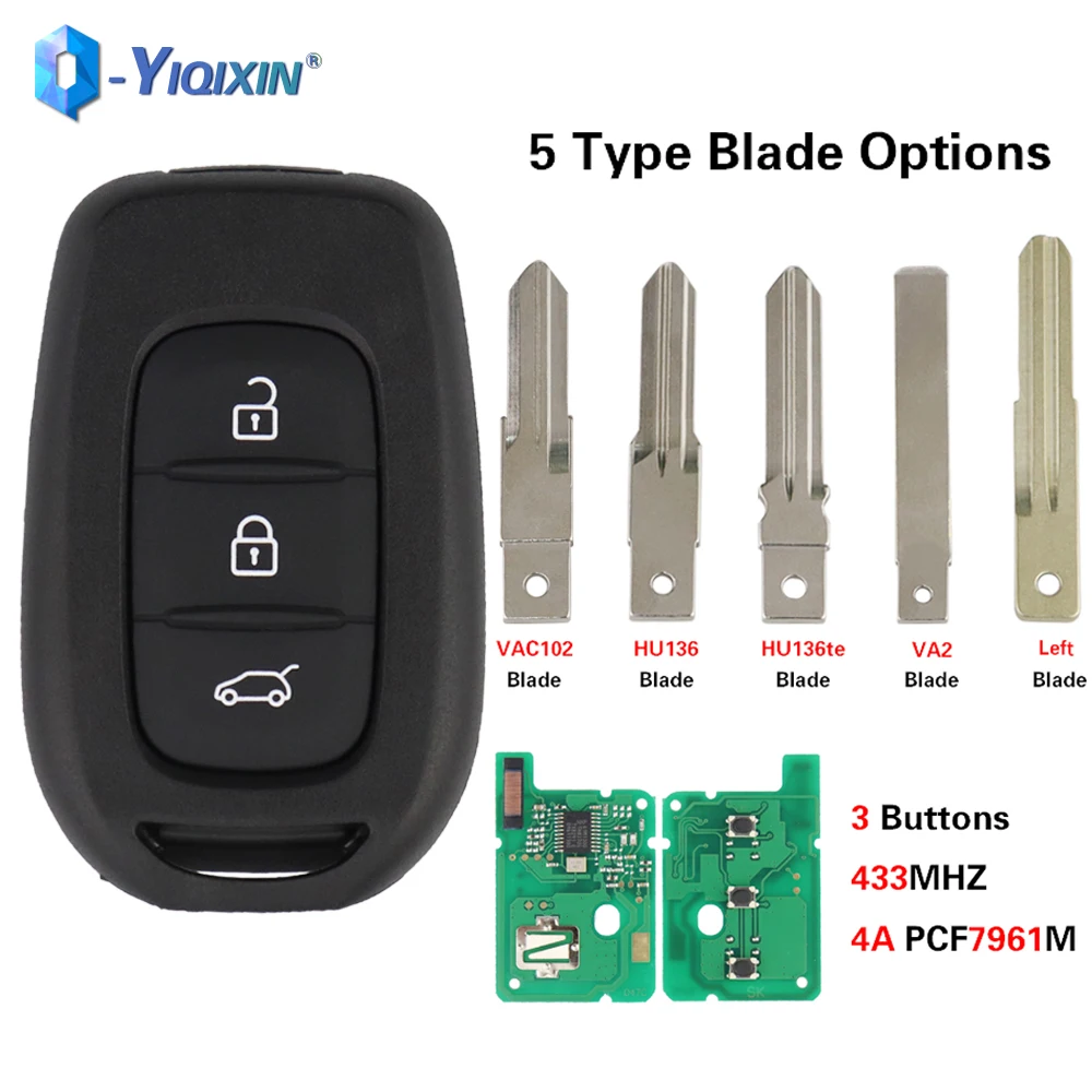 YIQIXIN 3 Buttons Smart Remote Car Key 434MHZ For Renault Sandero Dacia Logan Trafic 2 Stepway Clio4 Master 3 Duster 4A PCF7961M