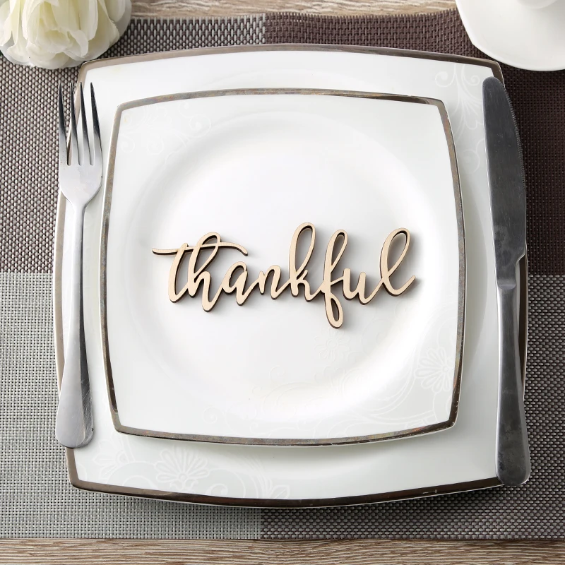 Thankful Place Cards Thanksgiving Name Plates Thanful Wooden Word Holiday Decor settings Wood Sign | Дом и сад