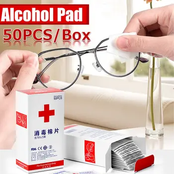 

50pcs/Box Portable Alcohol Swabs Wipes Disposable Wound Disinfection Pad Antiseptic Cleaning Sterilization First Aid Supplies
