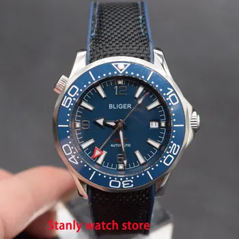 

Bliger 41mm blue dial ceramic bezel GMT function sapphire new arrival automatic movement men's wrist watch