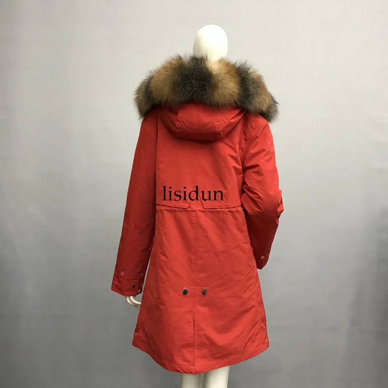 LISIDUN настоящая меховая Парка женская зимняя куртка натуральный Серебряный лисий мех пальто с капюшоном настоящая подкладка из кроличьего меха куртка женская шуба