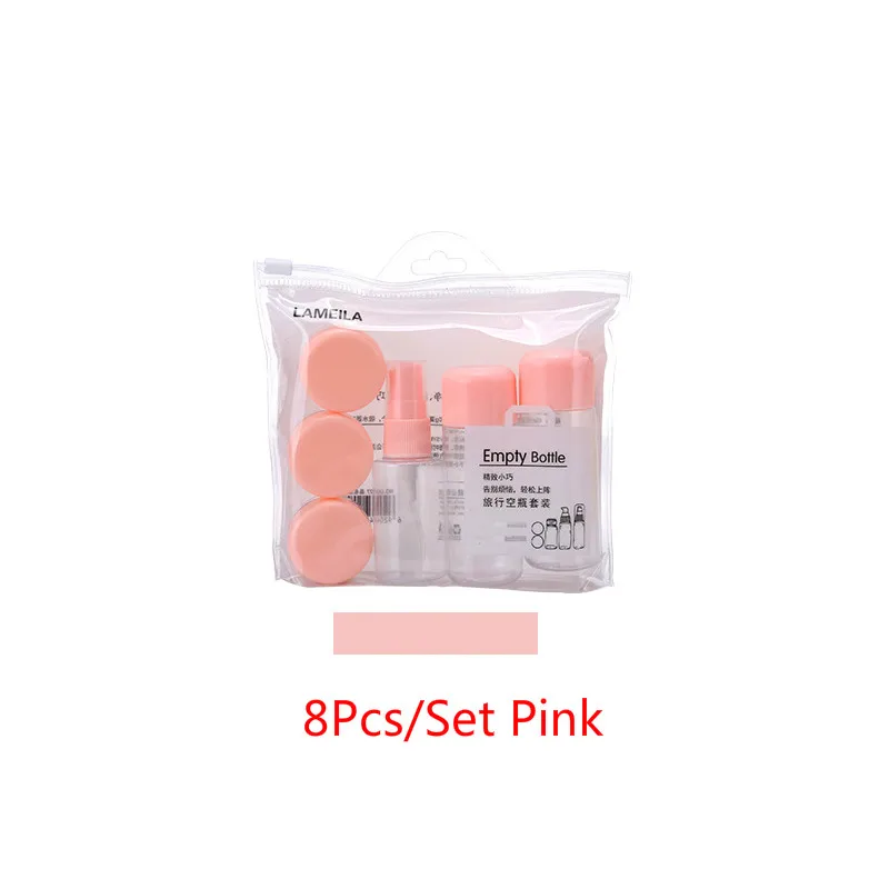 8pc Pink 8 шт./компл. путешествия мини бутылка брызга бутылки с кремом для лица Пластик прозрачные Пустые Тени для век Макияж Контейнер - Color: 8pc Pink