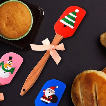 

3pcs Pastry Accessories Cake Decorating Scraper Christmas Pattern Non Stick Portable Baking Smooth Silicone Spatula Cream Butter
