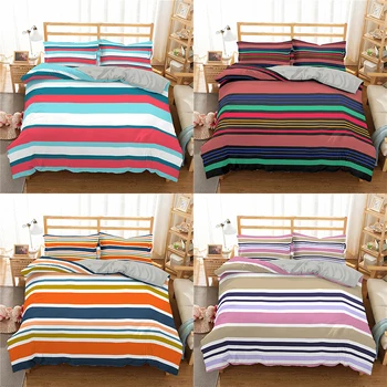 

ZEIMON 2/3pc Geometric Duvet Cover Set Colorful Stripe Queen King Size Bedding Set Polyester Home Textiles For Adults Bedspreads