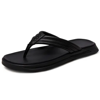 

Genuine Leather Slippers for Men Flip Flops High Quality Soft Comfortable Beach Summer Black Shoes Brand Men's Slippers male
