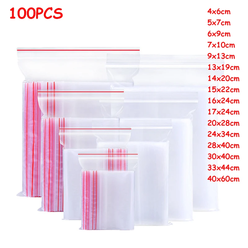 100 шт. пластиковые пакеты с застежкой молнией|Сумки для вещей| |