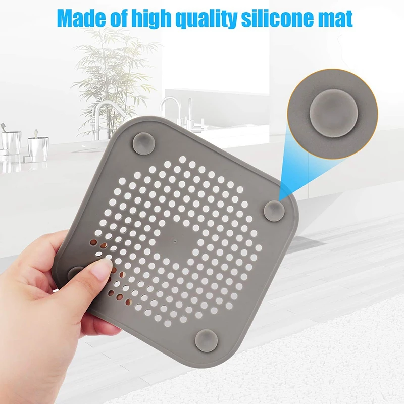 Square Drain Cover for Shower 5.7-inch TPR Drain Hair Catcher Flat Silicone  Plug for Bathroom and Kitchen Filter Shower Drain Protection Flat Strainer