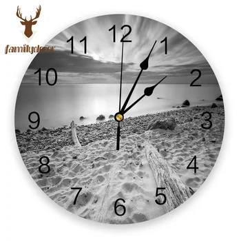 

Natural Theme Seaside Beach Scenery PVC Wall Clock Modern Design Home Decor Bedroom Silent Oclock Watch Wall For Living Room