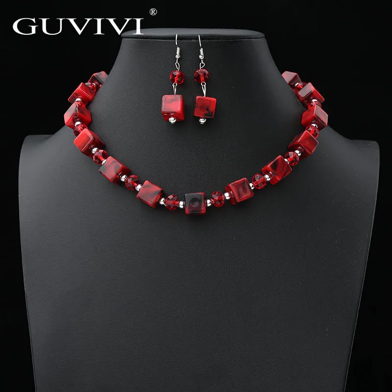 

Luxury Acrylic Resin Beads Jewelry Sets for Women Gilrs Red Pink Geometric Choker Necklaces Earrings Set Wedding Accessories