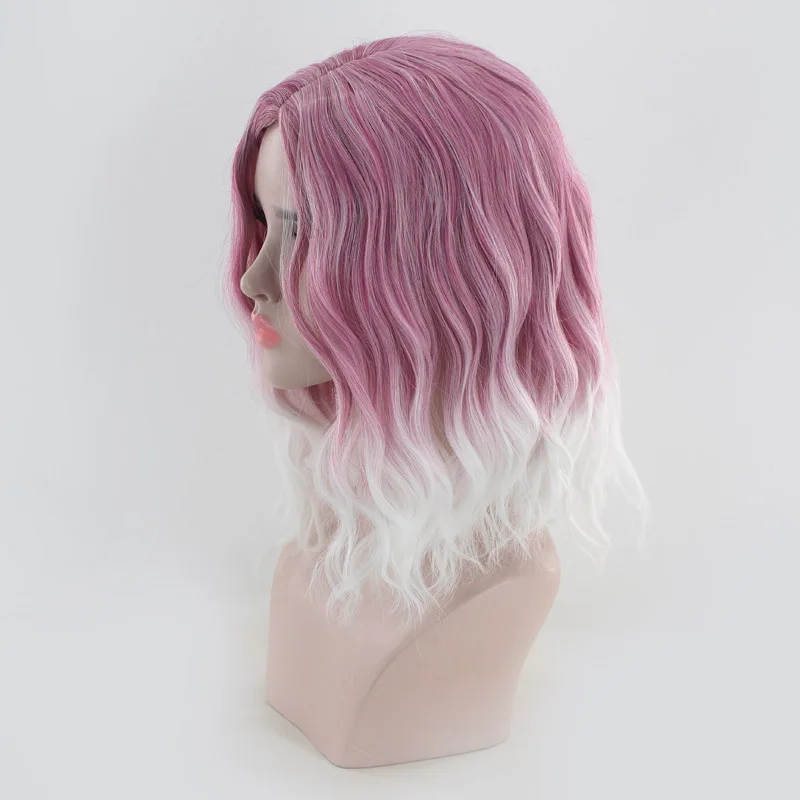 Similler Ombre лапша кудрявый синтетический парик для женщин высокая температура волокно пушистые короткие парики женский розовый т белый два тона