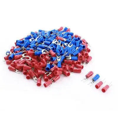 

16-14AWG 27A 5mm Blue Red Insulated Fork Terminal Cable Connector 300 Pcs