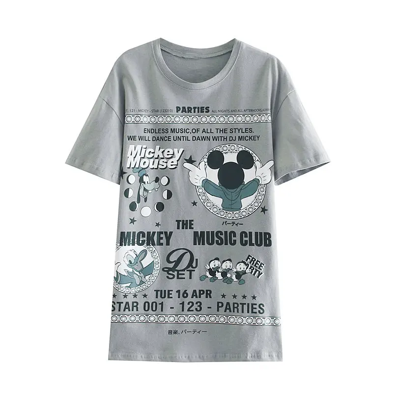 

za cartoon print grey colour t shirt o-neck short sleeve cute ropa mujer casual t-shirt high street tshirt