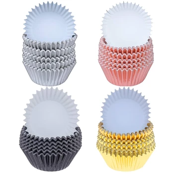 

400 Pieces Cupcake Liner Baking Cups Muffin Tins Treat Cups Foil Metallic Cupcake Liners for Weddings,Birthdays,Baby Showers,Sil