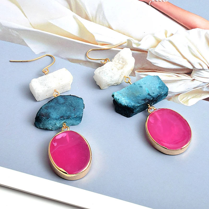 New Arrival Colorful Irregular Natural Stone Long Earrings High-quality Fashion Trend Drop Earring Wholesale Jewelry For Women