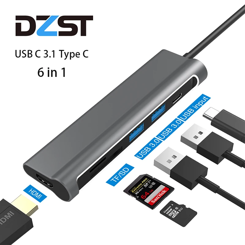 Usb концентратор DZLST Type C к USB 3 0 HDMI кардридер PD Зарядка для MacBook Samsung Galaxy S9/S8 Huawei P20 Pro