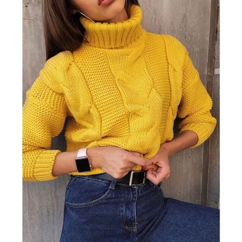 

Winter Clothes Women Fashion Loose Turtleneck Sweaters Women's Short Style Pullovers Casual Twist Warm Sweater Korean Style