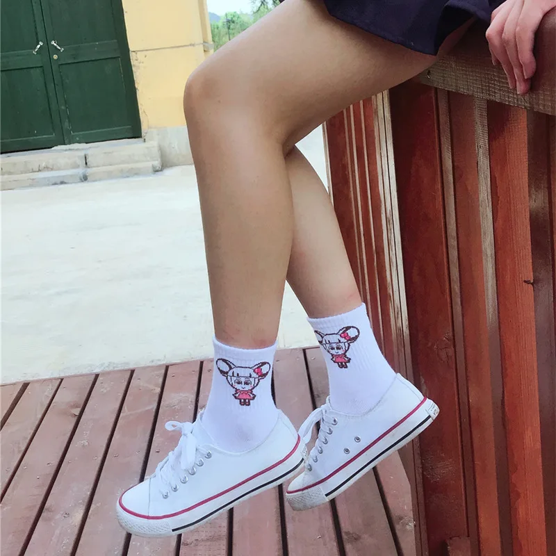 Женские носки в Корейском стиле с забавным мультяшным рисунком Длинные Носки