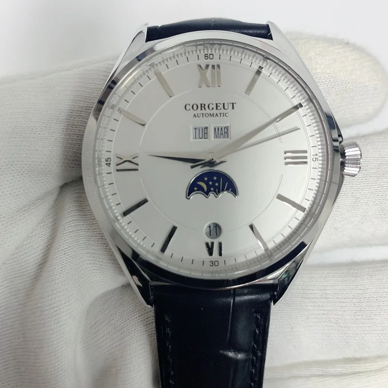 41 мм Лидирующий бренд Moon Phase fashtion автоматические мужские часы Механические