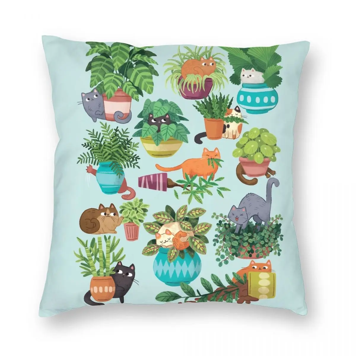 

Cats And Plants Pillowcase Polyester Linen Velvet Creative Zip Decor Throw Pillow Case Home Cushion Cover 18"