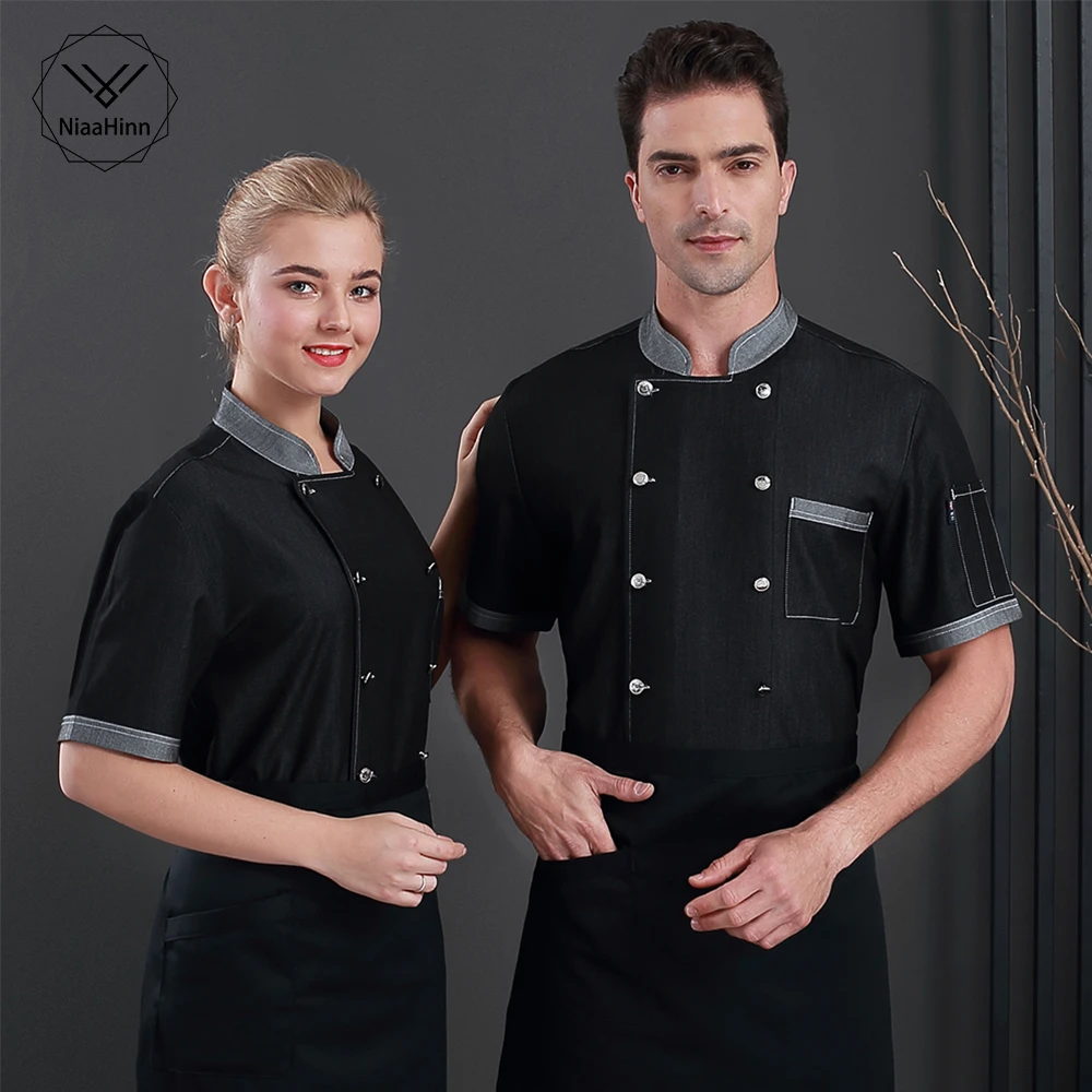 Uniforme de Chef, ropa de cocinero de manga corta para hombre mujer, monos de repostería algodón hornear, camisa, servicio de catering, ropa de trabajo de postre|Chaquetas de chef| -