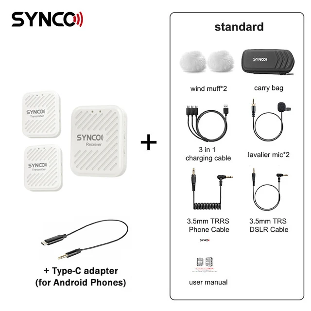 SYNCO G1 G1A1 G1A2 Digital Wireless Lavalier Microphone System Interview Lapel Mic Receiver Kit for Smartphone Laptop DSLR Table 