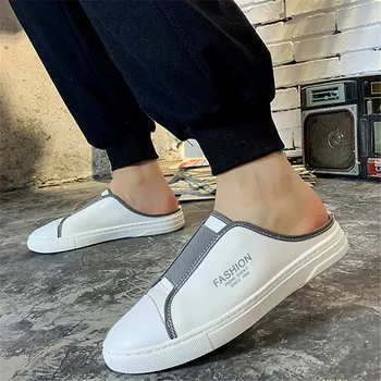 

2020 summer new men's casual half drag canvas shoes comfortable trend flat shoes lazy men's shoes