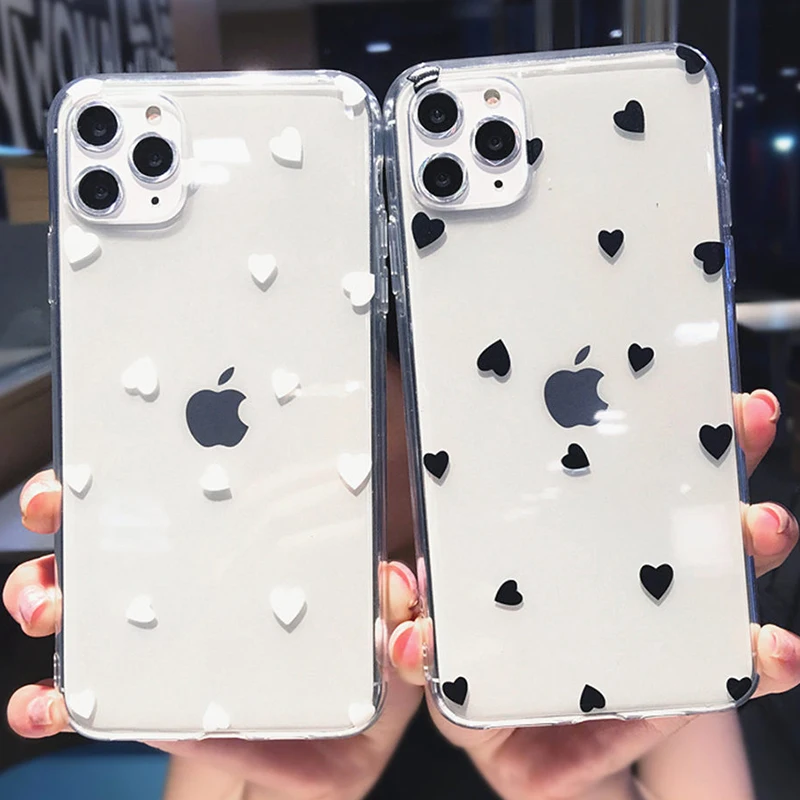 

ottwn Clear Love Heart Back Cover For iPhone 11 X XR XS Max Soft TPU Fitted Case For iPhone 6S 7 8 7Plus Transparent Dot Cover