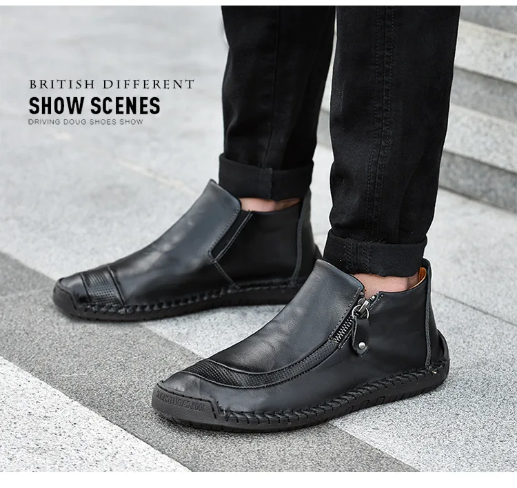 Men Casual Shoes Genuine Leather Men Work Boots Winter Cotton Loafers Cowhide Footwear Warm Cloth Shoes Ankle Safety Boots