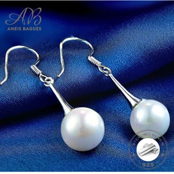 

Aneis Bagues 925 Siver Pearl Earrings Genuine Natural Freshwater Pearl Silver Earrings Pearl Jewelry For Wemon Wedding Gift