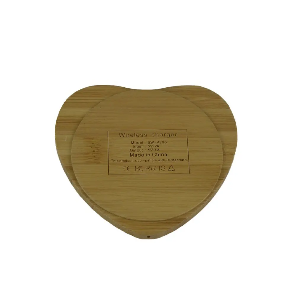 Бамбуковое Беспроводное зарядное устройство в форме сердца для зарядного