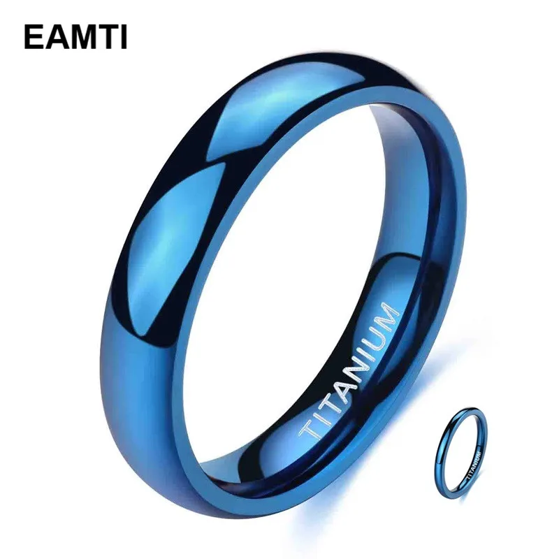 Eamti 2/4mm Titanium ring Polished Blue For Men and Women Cool Rings for Party Unisex Wedding Band Couple Jewelry Love Gift | Украшения и