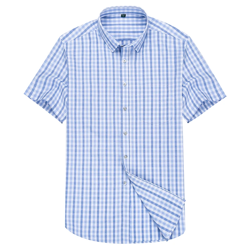 

HCXY brand 2023 short-sleeved bussiness casual shirt male without ironing Korean version mens plaid shirts large size shirt men