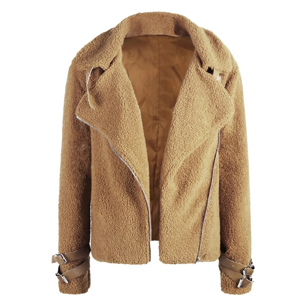 JAYCOSIN, Женское пальто из искусственного меха, куртка с плюшевым мишкой, Женское пальто из искусственного меха с отворотами, зимнее пальто большого размера, плюшевая куртка 9902 - Цвет: Khaki