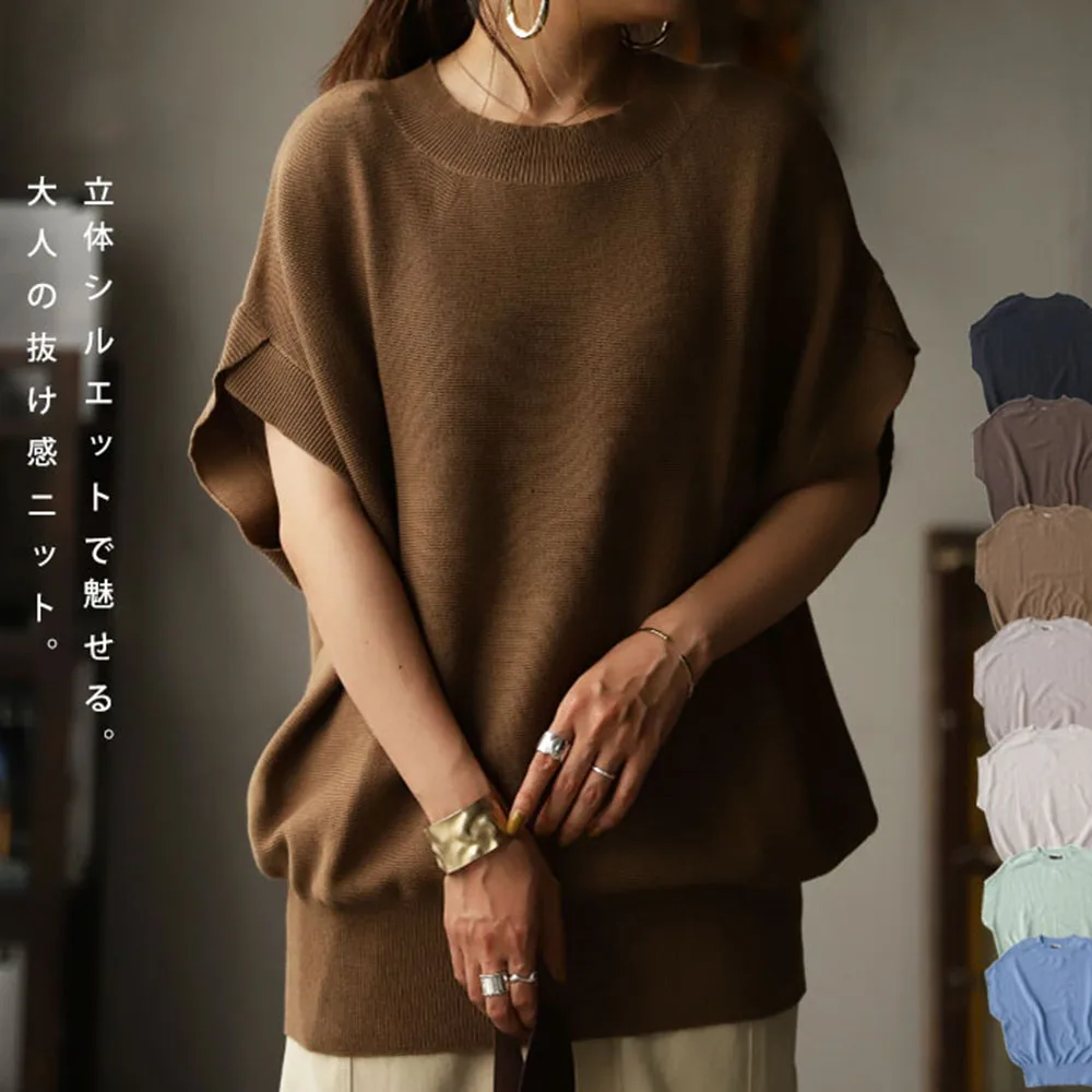 

Summer Thin Bat-sleeved Sweaters Autumn Loose Short Sleeve Pullover Knitting T-shirts Round Neck All-match Fashion Women Tops